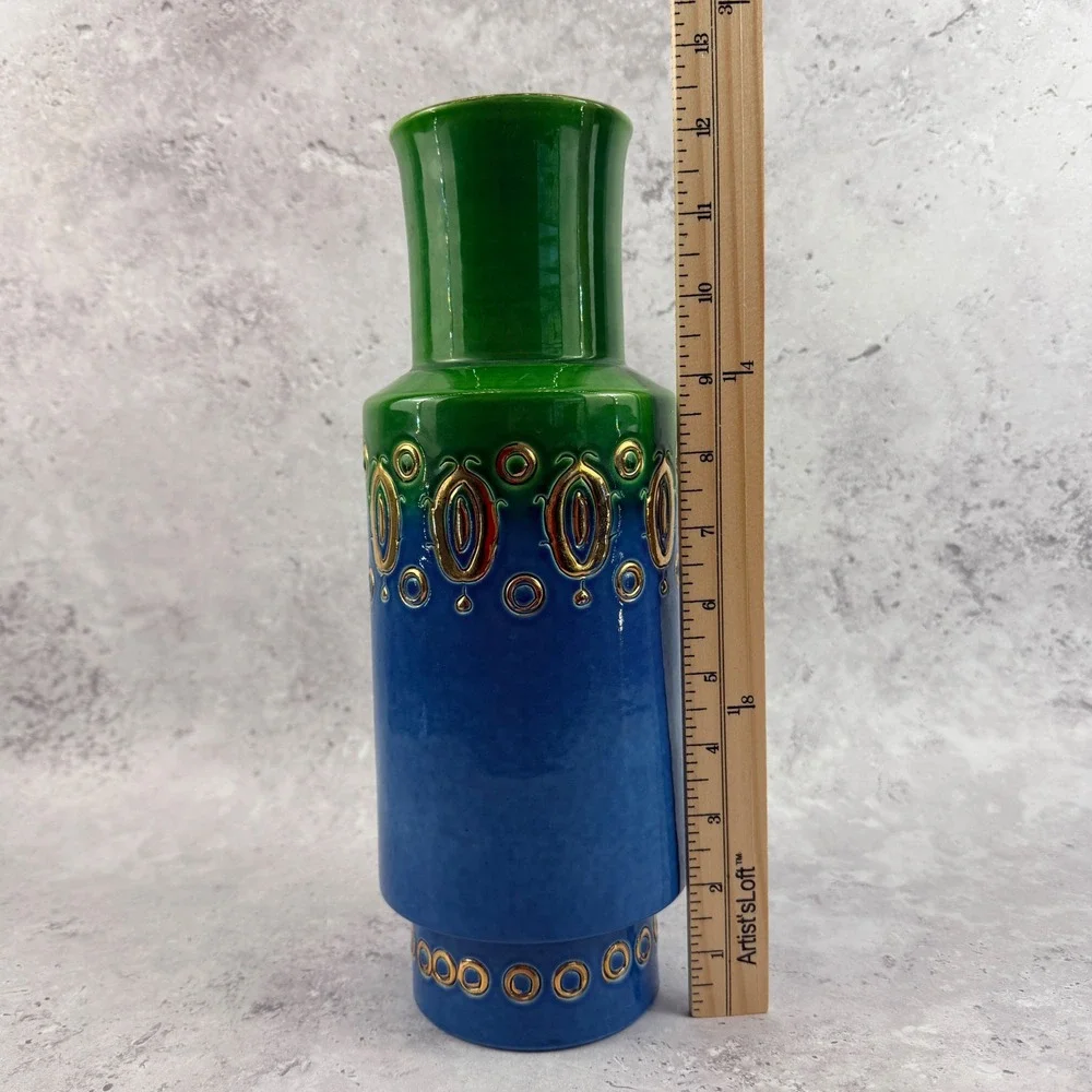 1960s Bitossi Thai Silk Soraya Blue Vase Aldo Londi Rosenthal Netter Italy 990